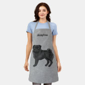 Zwart Pug Dog Schattige Cartoon Dog Met Naam Grijs Schort (Gedragen)