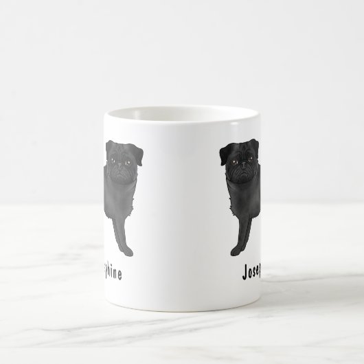Zwart Pug Dog Schattige Cartoon Dog Mops met Naam Koffiemok (Center)