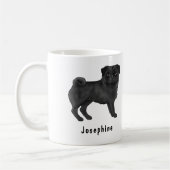 Zwart Pug Dog Schattige Cartoon Dog Mops met Naam Koffiemok (Links)