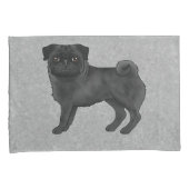 Zwart Pug Dog Schattige Cartoon Illustratie Grijs Kussensloop (Voorkant-Rechts)