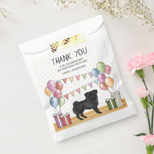 Zwart Pug Hond Kleurrijke Pastel Verjaardag Dank u Bedankzakje (Gezegeld)