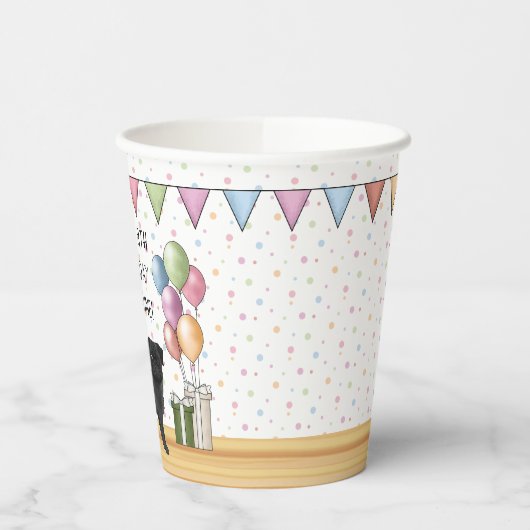 Zwart Pug Hond Kleurrijke Pastels Gelukkige Verjaa Papieren Bekers (Links)