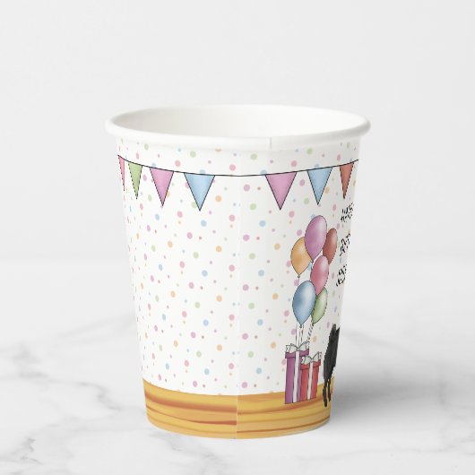 Zwart Pug Hond Kleurrijke Pastels Gelukkige Verjaa Papieren Bekers (Rechts)