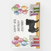 Zwart Pug Hond Kleurrijke Pastels Gelukkige Verjaa Spandoek (Verticaal)