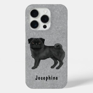 Zwart Pug Mops Hondenras illustratie met een naam iPhone 15 Pro Case