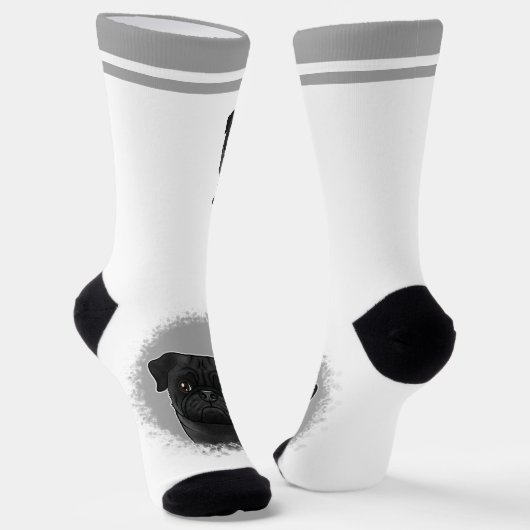 Zwart Pug Mops Hondenras ontwerp met aangepaste na Sokken (Gebogen)