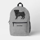 Zwart Pug Mops Hondenras ontwerp met aangepaste te Bedrukte Rugzak (Voorkant)