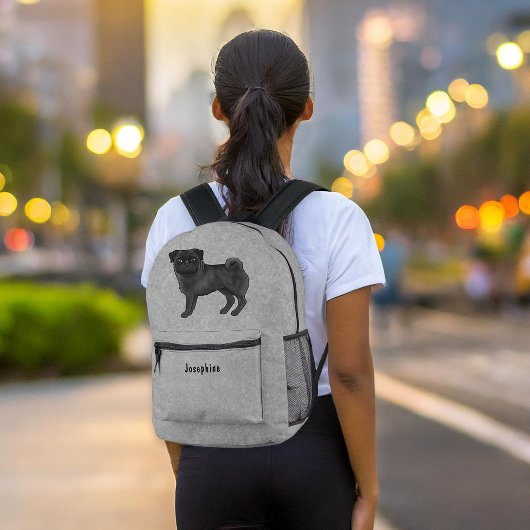 Zwart Pug Mops Hondenras ontwerp met aangepaste te Bedrukte Rugzak