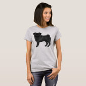 Zwart Pug Mops Hondenras Schattigee Cartoon Illust T-shirt (Voorkant volledig)