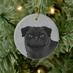 Zwart Pug mopshond ras ontwerp Cute hondenkop grij Keramisch Ornament