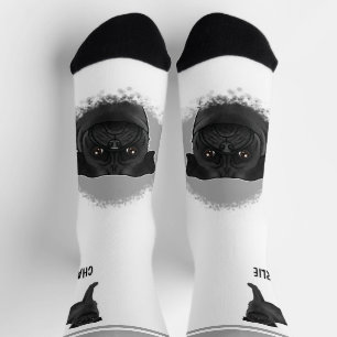 Zwart Pug mopshond ras ontwerp met aangepaste naam Sokken