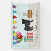 Zwart Pug Schattige Cartoon Dog Kleurrijke Happy B Spandoek (Verticaal)