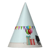 Zwart Pug Schattige Cartoon Dog Kleurrijke Verjaar Feesthoedjes (Links)