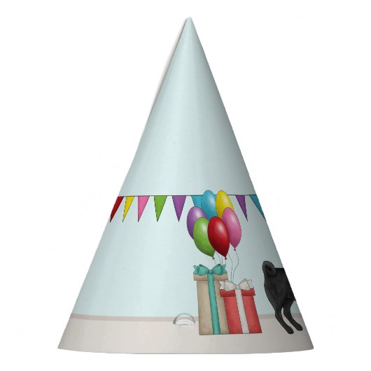 Zwart Pug Schattige Cartoon Dog Kleurrijke Verjaar Feesthoedjes (Links)