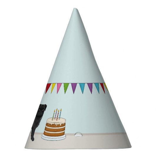 Zwart Pug Schattige Cartoon Dog Kleurrijke Verjaar Feesthoedjes (Rechts)