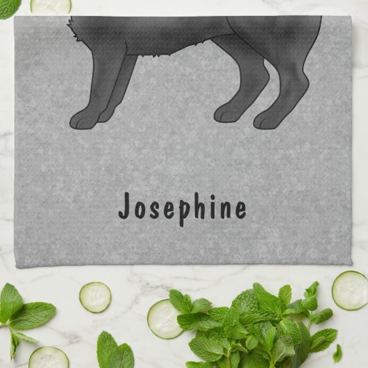 Zwart Pug Schattige Cartoon Dog Met Aangepaste Naa Theedoek (Gevouwen)