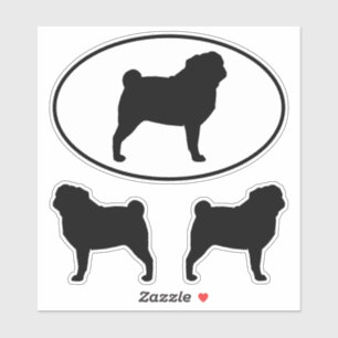 Zwart Pug Silhouetten Dog Vinyl Sticker Set