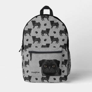 Zwart Pugs-honden moppen ontwerp patroon met naam Bedrukte Rugzak