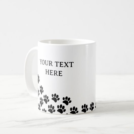 Zwart Puppy Paw Prints met aangepaste tekst Koffiemok (Voorkant links)