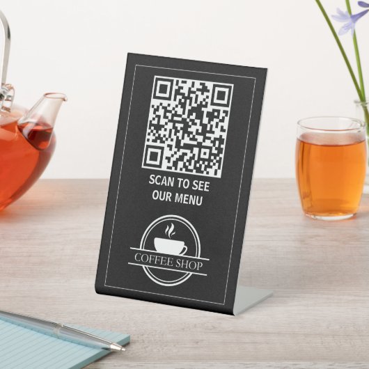 Zwart QR Code Menu Reclamebord Met Voetstuk (Insitu)