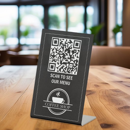 Zwart QR Code Menu Reclamebord Met Voetstuk