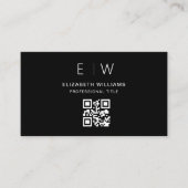 Zwart QR-code Monogram Minimalistisch Modern Visitekaartje (Voorkant)