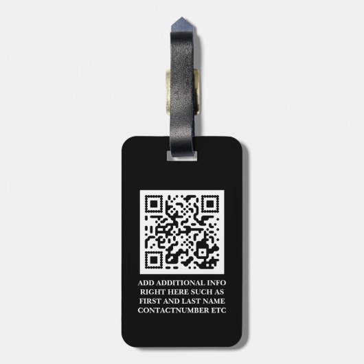 Zwart QR Script Monogrammed Bagagelabel (Achterkant verticaal)