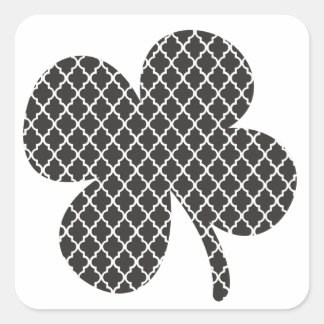 Zwart Quatrefoil Shamrock Vierkante Sticker