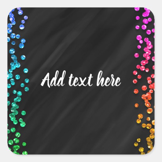 Zwart Rainbow Sparkle Confetti Stippen Leuk Feest Vierkante Sticker (Voorkant)