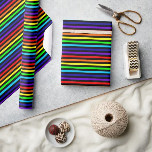Zwart Rainbow Stripes inpakpapier (Crafts)