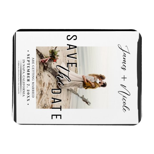 Zwart Rand Overlay Foto Opslaan de datum Bruiloft Magneet (Horizontaal)