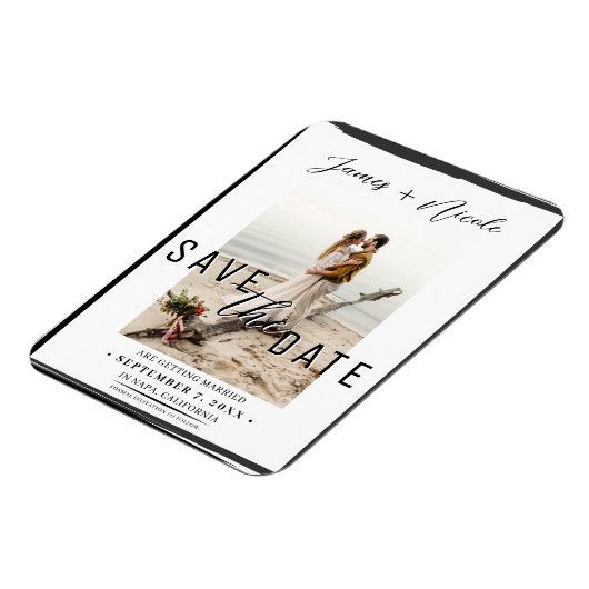 Zwart Rand Overlay Foto Opslaan de datum Bruiloft Magneet (Linkerzijde)