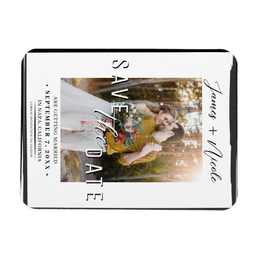 Zwart Rand Overlay Foto Opslaan de datum Bruiloft Magneet (Horizontaal)