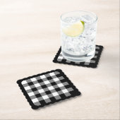 Zwart Rand Plain White en Black Buffalo Plaid Kartonnen Onderzetters (Insitu)