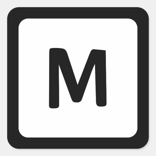 Zwart randhoekmonogram vierkante sticker (Voorkant)