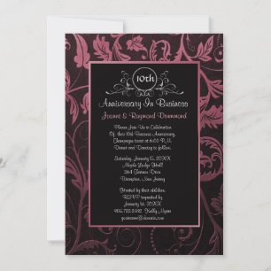 Zwart - Raspberry Damask 10e Zakelijk Jubileum Kaart