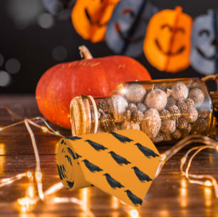 Zwart ravenpatroon op oranje Halloween Stropdas