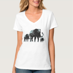 Zwart Retro Bloemen Olifant Familie T-shirt