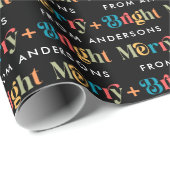 Zwart Retro Kleurrijke Merry & Heldere Naam Kerstm Cadeaupapier (Rol Hoek)