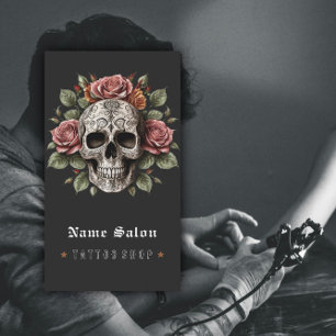 Zwart  Retro Modern Tattoo Artist Skull Visitekaartje