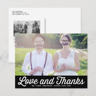 Zwart Retro Script Foto bruiloft Dank u Briefkaart