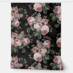 Zwart  Rococo Rozen Boeketten Tuin Behang