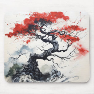 Zwart Rode Abstracte Boom Muismat