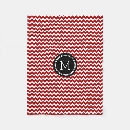 Zwart-rode Chevron Pattern Monogram Blanket Fleece Deken (Voorkant)