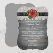 Zwart Rode Grijze Rustieke Houten Roos Trouw Uitno Kaart (Voorkant / Achterkant)