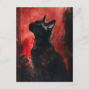 Zwart & Rode Kat Abstract Surreal Portretschilderi Briefkaart