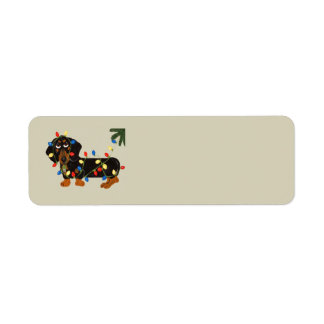 Zwart & Roestbruine Dachshund in Verwarde Kerstver Etiket