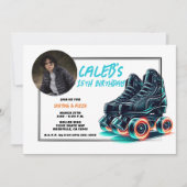 Zwart Rollerblades Blauw Glow Wielen Verjaardagsfe Kaart (Voorkant)