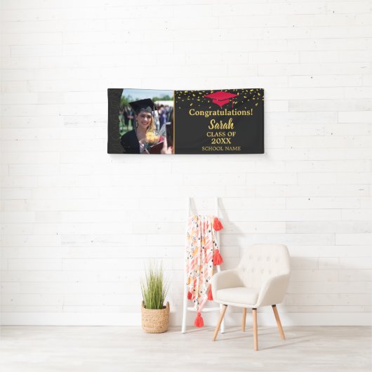 Zwart & Rood Afstuderen Custom Fotoklasse van 2025 Spandoek (Insitu)