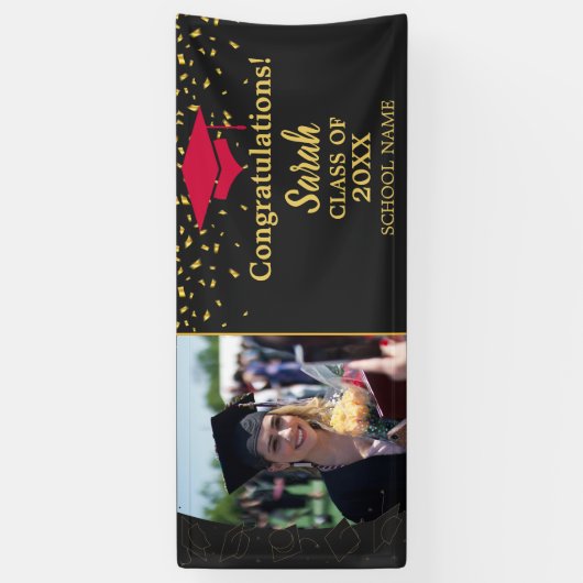 Zwart & Rood Afstuderen Custom Fotoklasse van 2025 Spandoek (Verticaal)